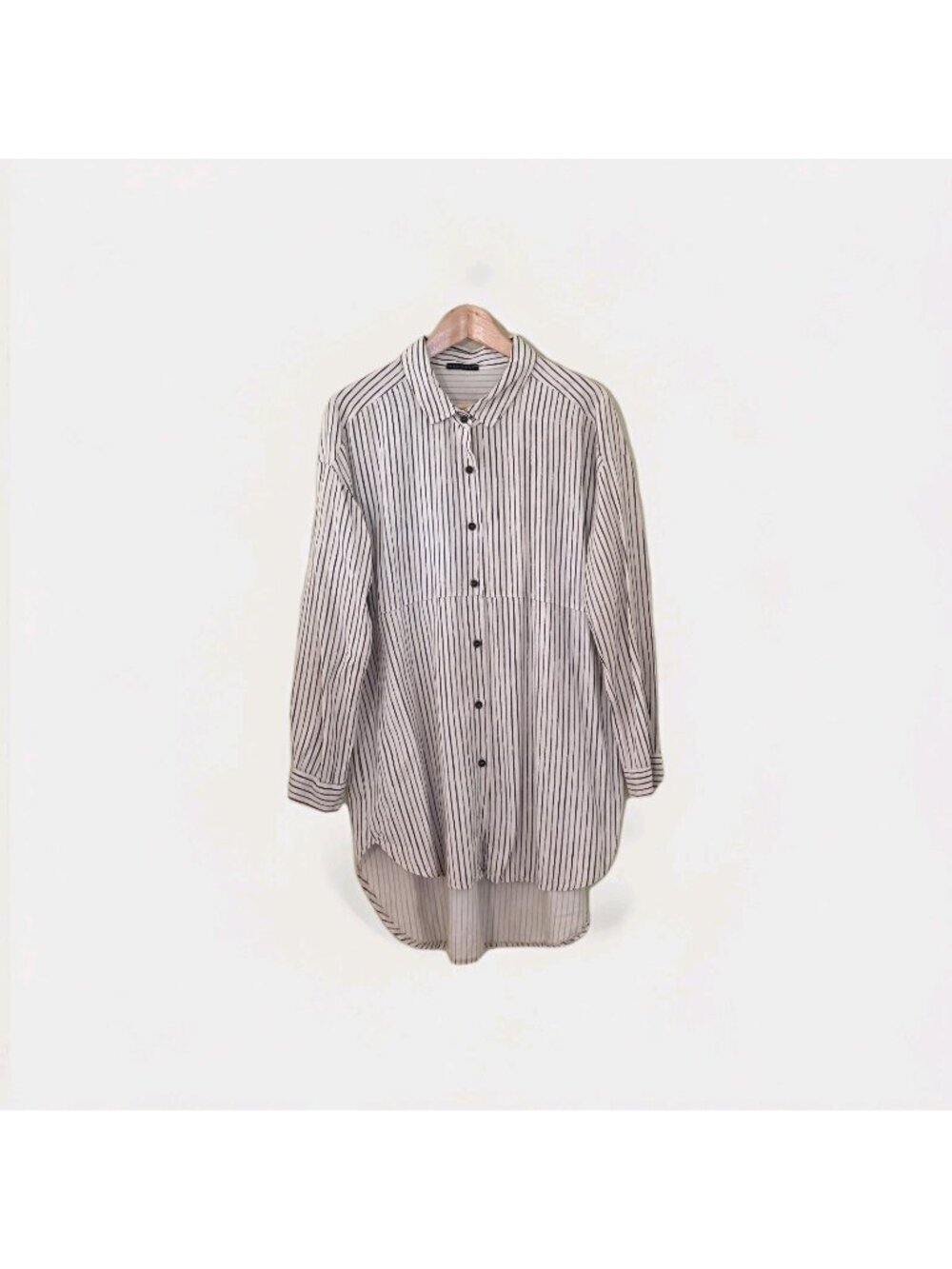 Lyocell Oversize Tunic M/L Cream Made In Italy Striped Shirt High Low Lagenlook